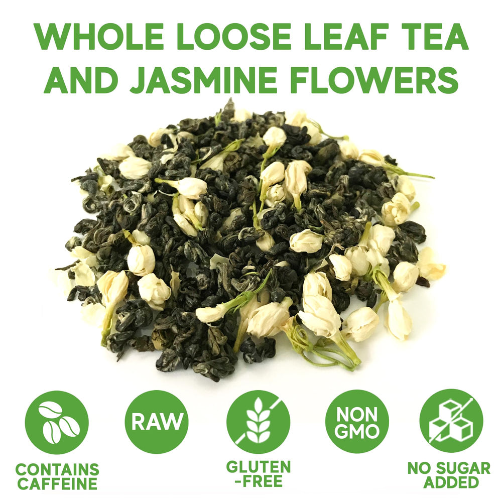 Brewed cup of Sou Zen jasmine green tea - floral aroma in the cup