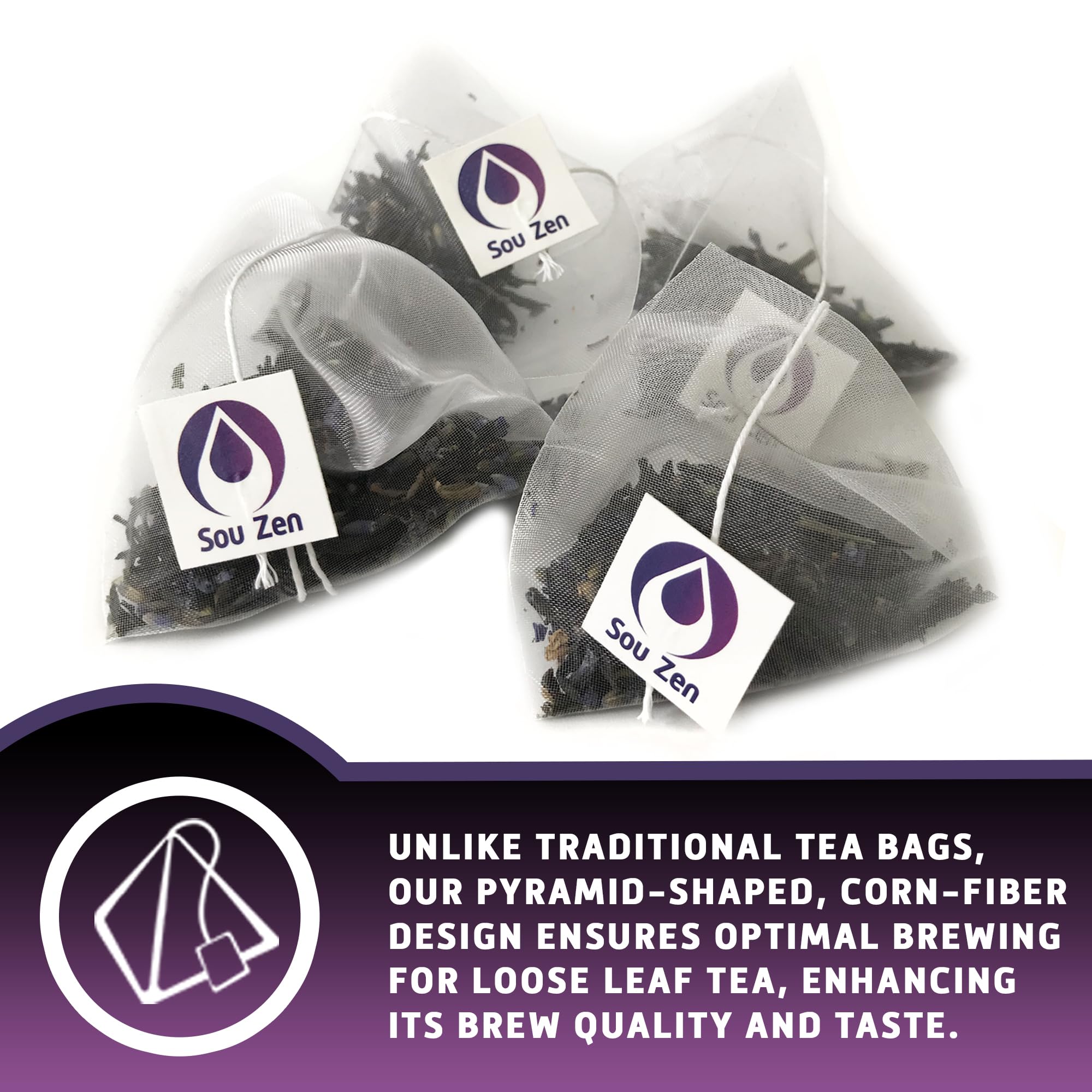 Sou Zen loose leaf blend top view with lavender and bergamot for aromatic appeal