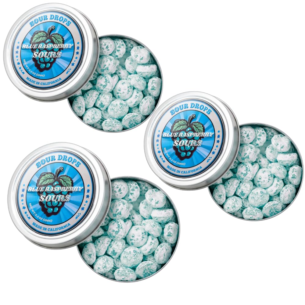 Sour Drops front tin showing branding and reusable packaging benefit