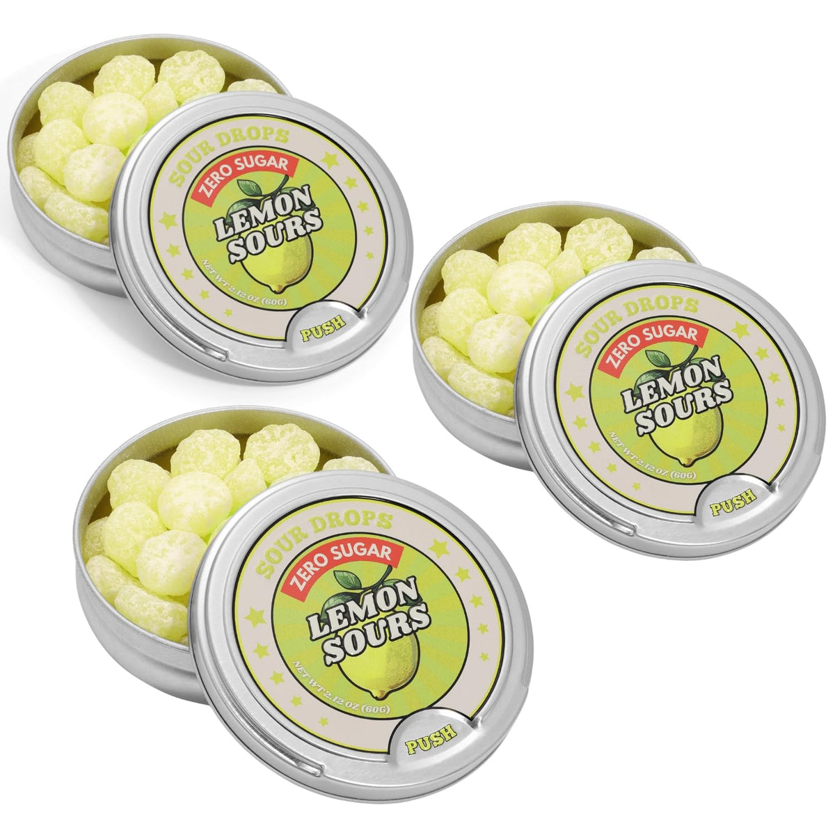 Sour Drops front tin showing label and citrus design for recognizable gifting
