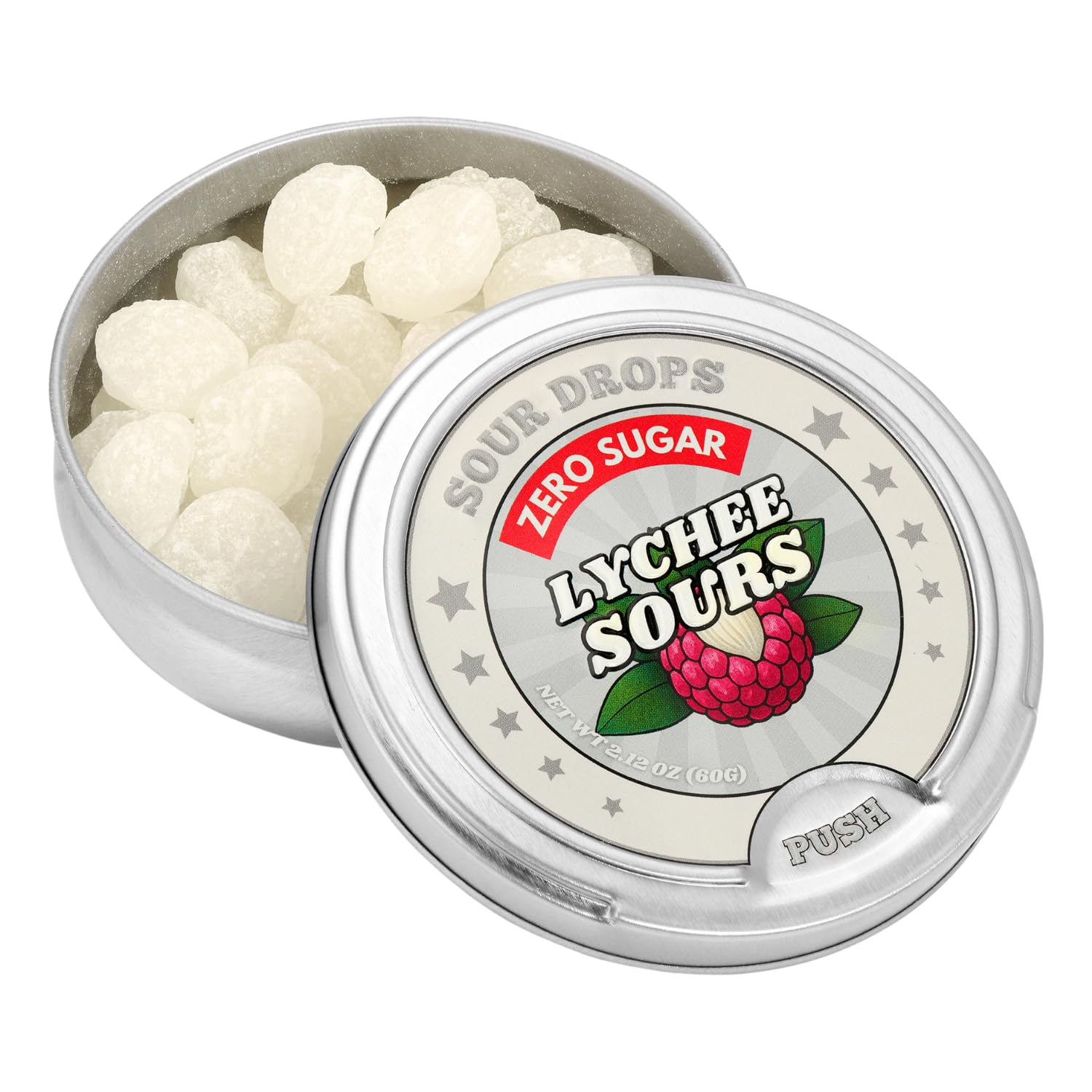 Sour Drops tangerine lychee blue raspberry trio highlighting flavors