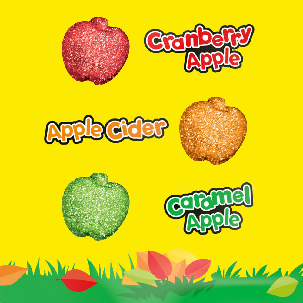 SOUR PATCH KIDS apple-shaped candy pieces in red green orange showing seasonal fun