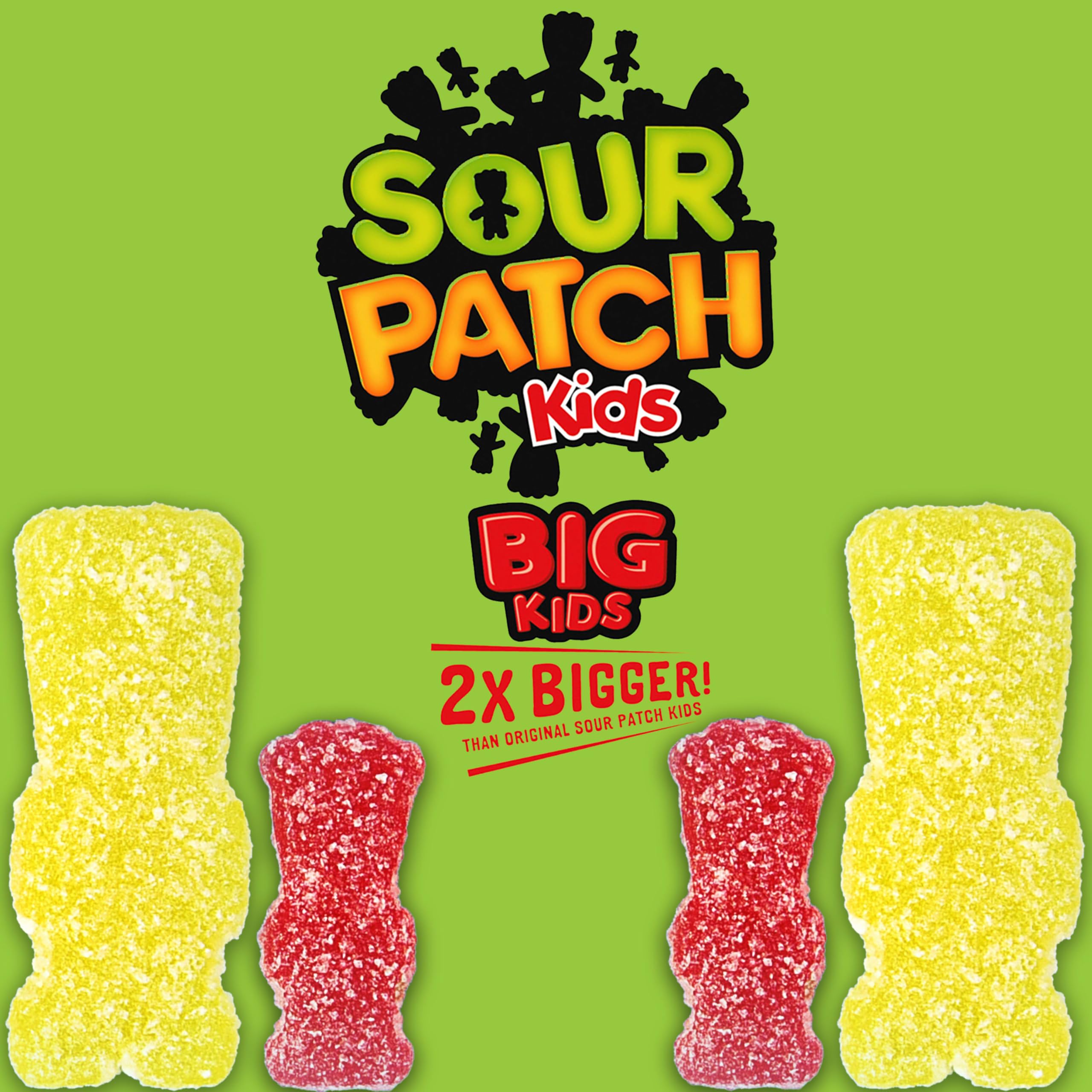 SOUR PATCH KIDS size comparison with original candy illustrating bigger chew