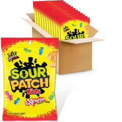 SOUR PATCH KIDS front packaging showing 12 bulk bags and brand appeal