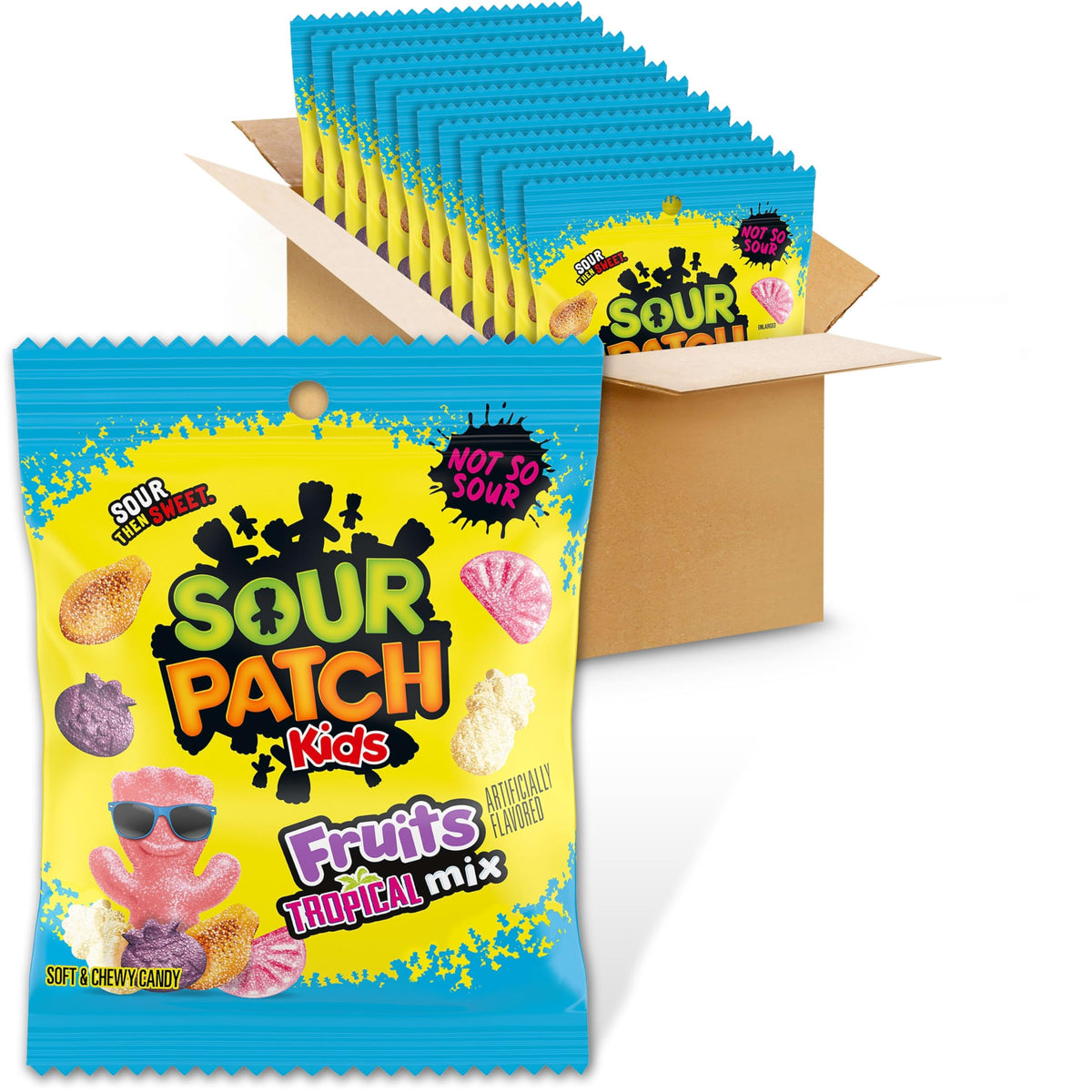 SOUR PATCH KIDS front packaging showing tropical mix for easy identification and gifting