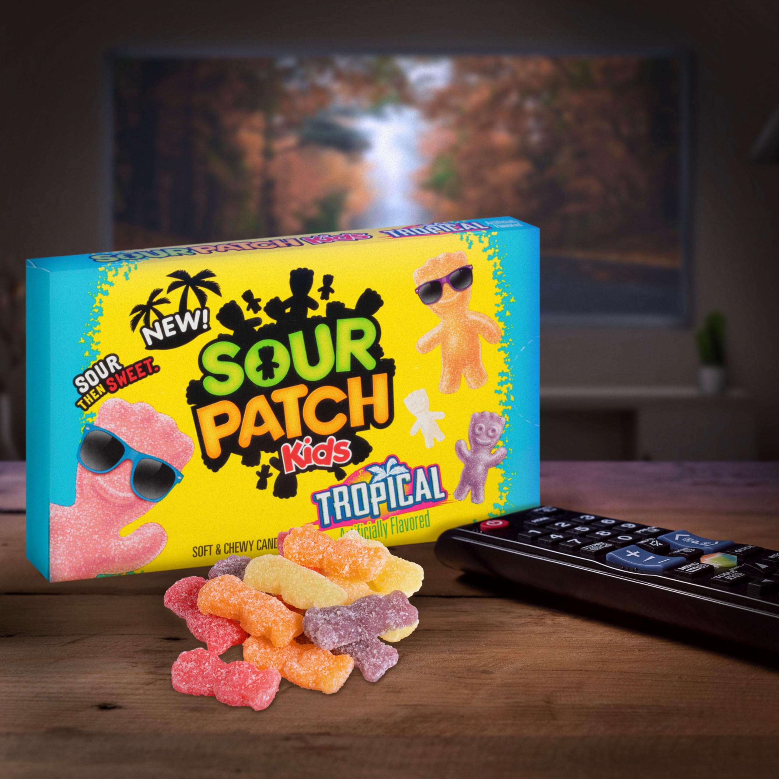 SOUR PATCH KIDS label close-up readable ingredients and packaging information