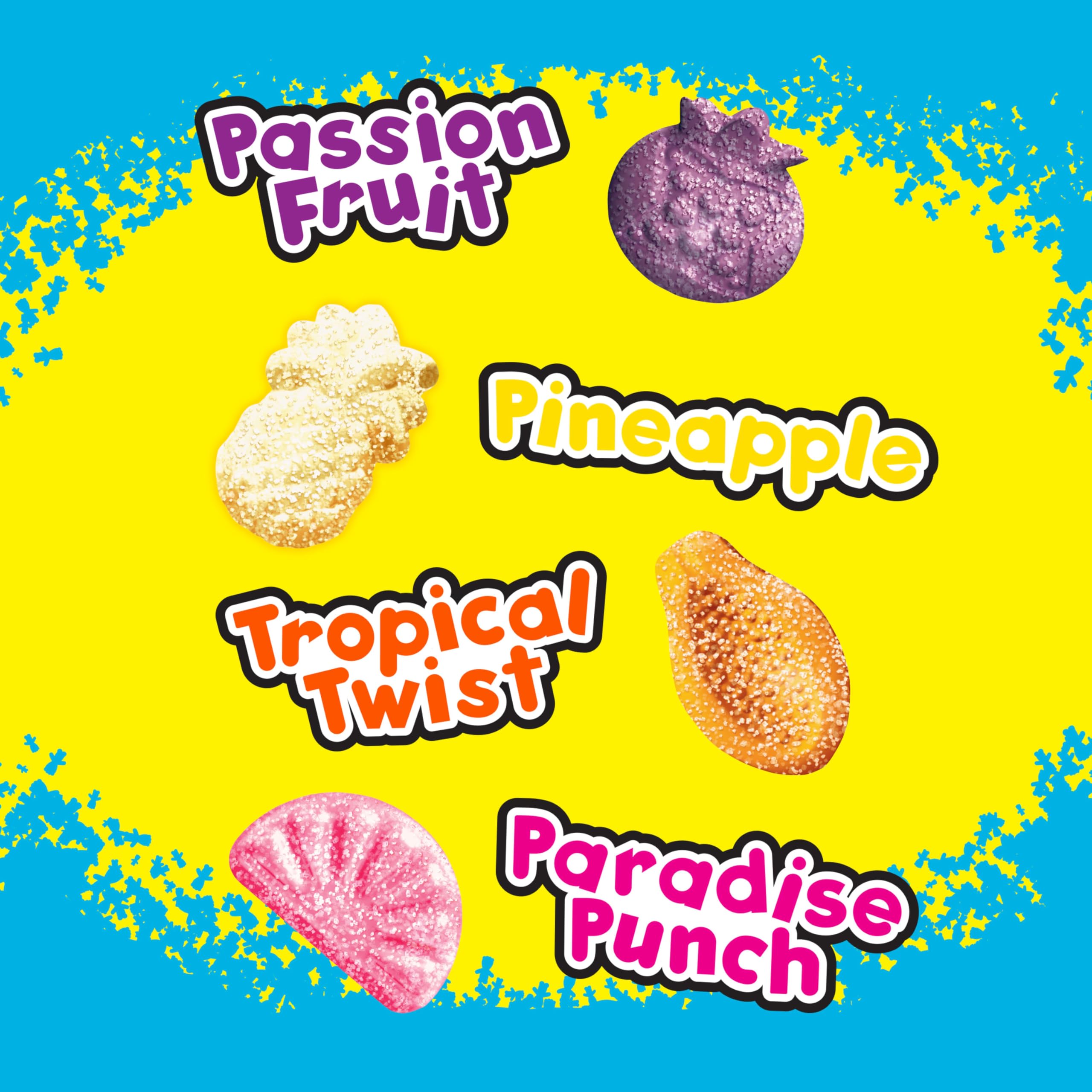 SOUR PATCH KIDS assorted fruit and tropical shapes showcasing colorful variety and fun