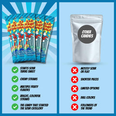 Sour Power straws in hand for portion idea and portable snacking benefit