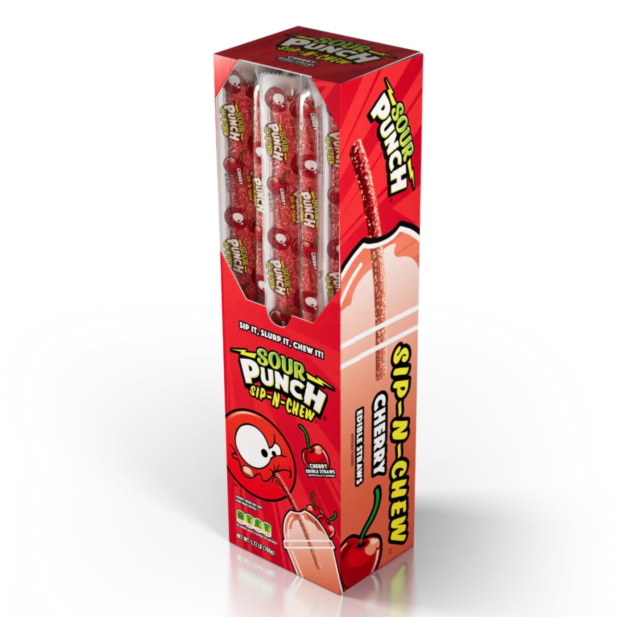 Close-up of Sour Punch straw texture coated in sour sugar, highlighting chewiness