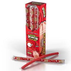 Sour Punch straw used as a drink straw in glass, showing dual-purpose convenience