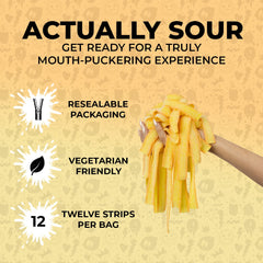 SOUR STRIPS close-up of mango belt texture highlighting sour coating and chewy consistency for bold flavor