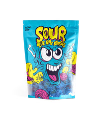 Sourboy pouch front view showing blue raspberry branding and resealable benefit