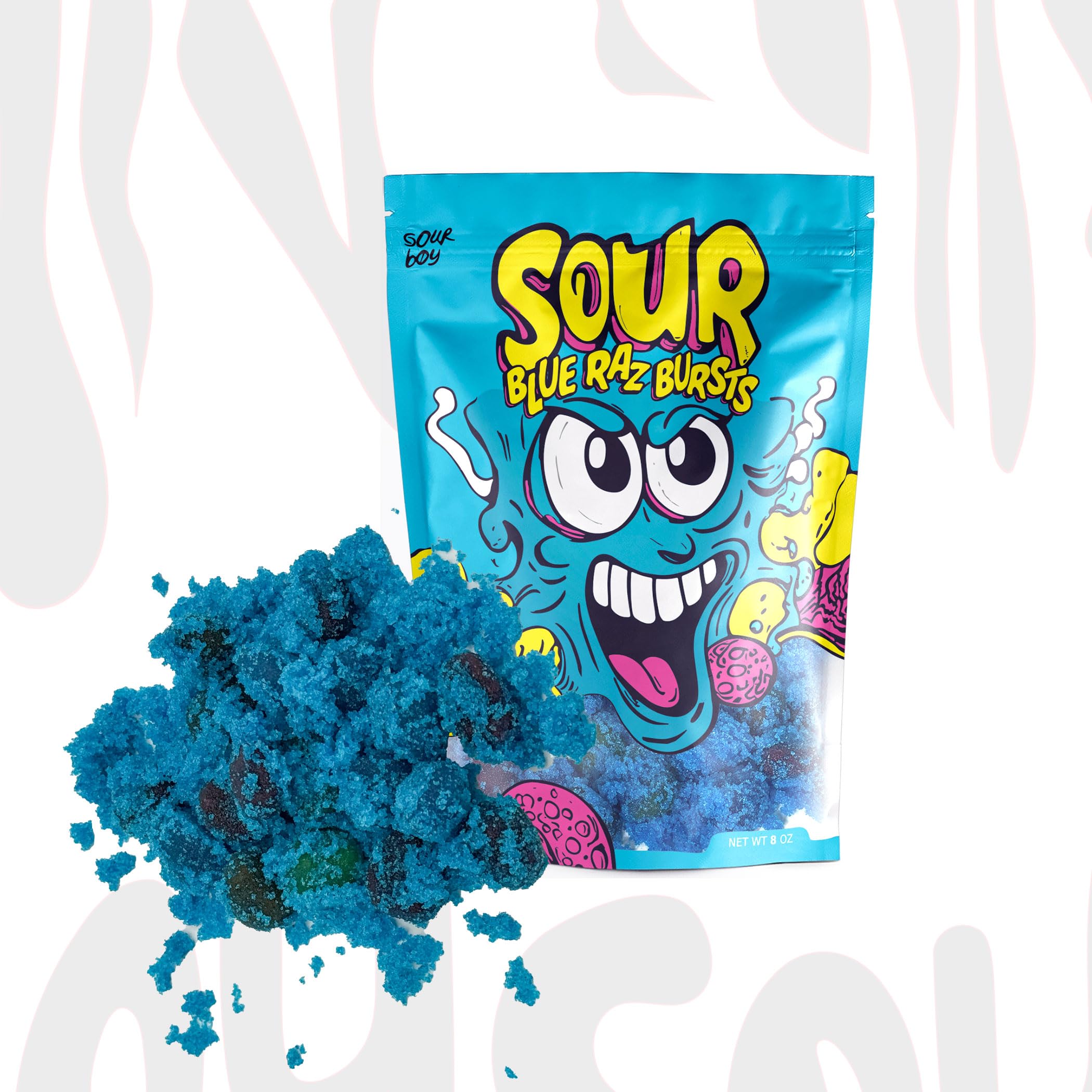 Hand holding Sourboy 3.5 oz bag to show size and easy on-the-go snack advantage