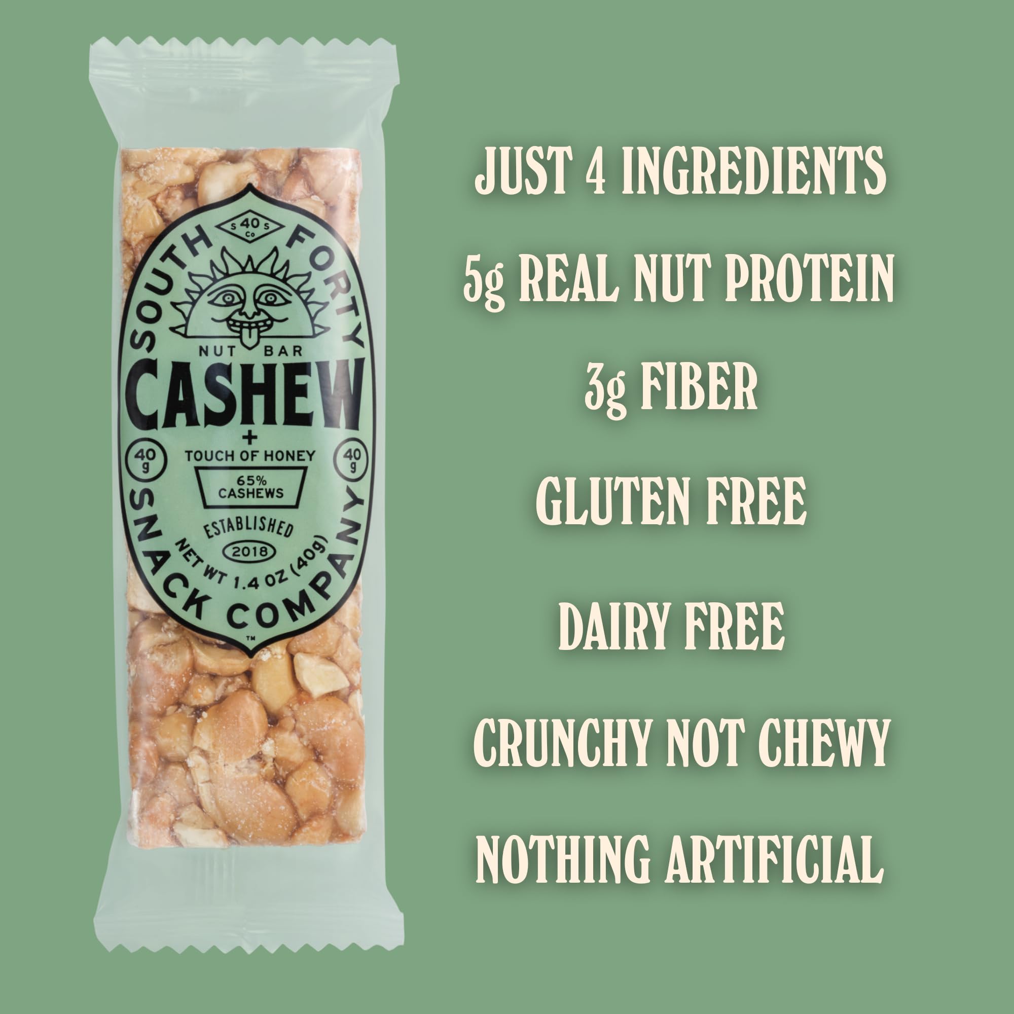South 40 Snacks close-up of cashew texture showing crunchy whole nuts and natural appeal