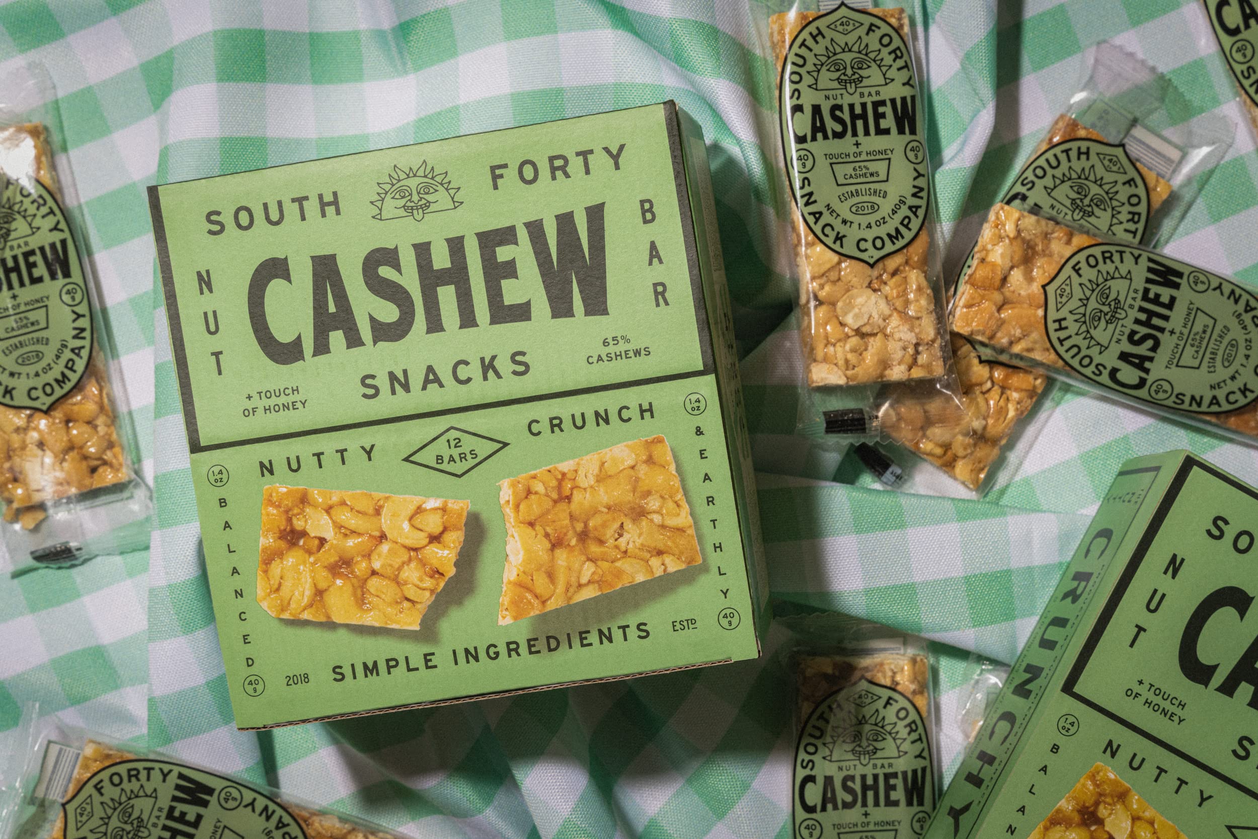 South 40 Snacks unwrapped 40g bar revealing nut clusters and honey binder for satisfying bite
