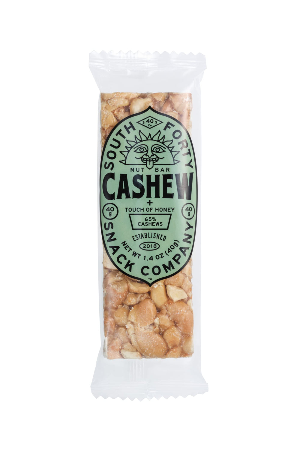 South 40 Snacks bar in hand illustrating 40g portion size and convenient portability