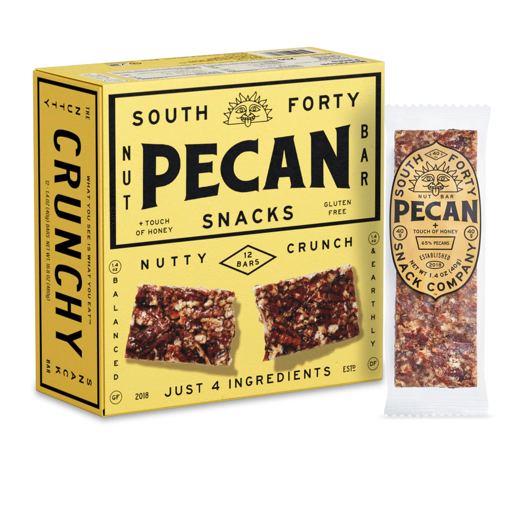 South 40 Snacks front packaging showing 12-pack and branding benefits