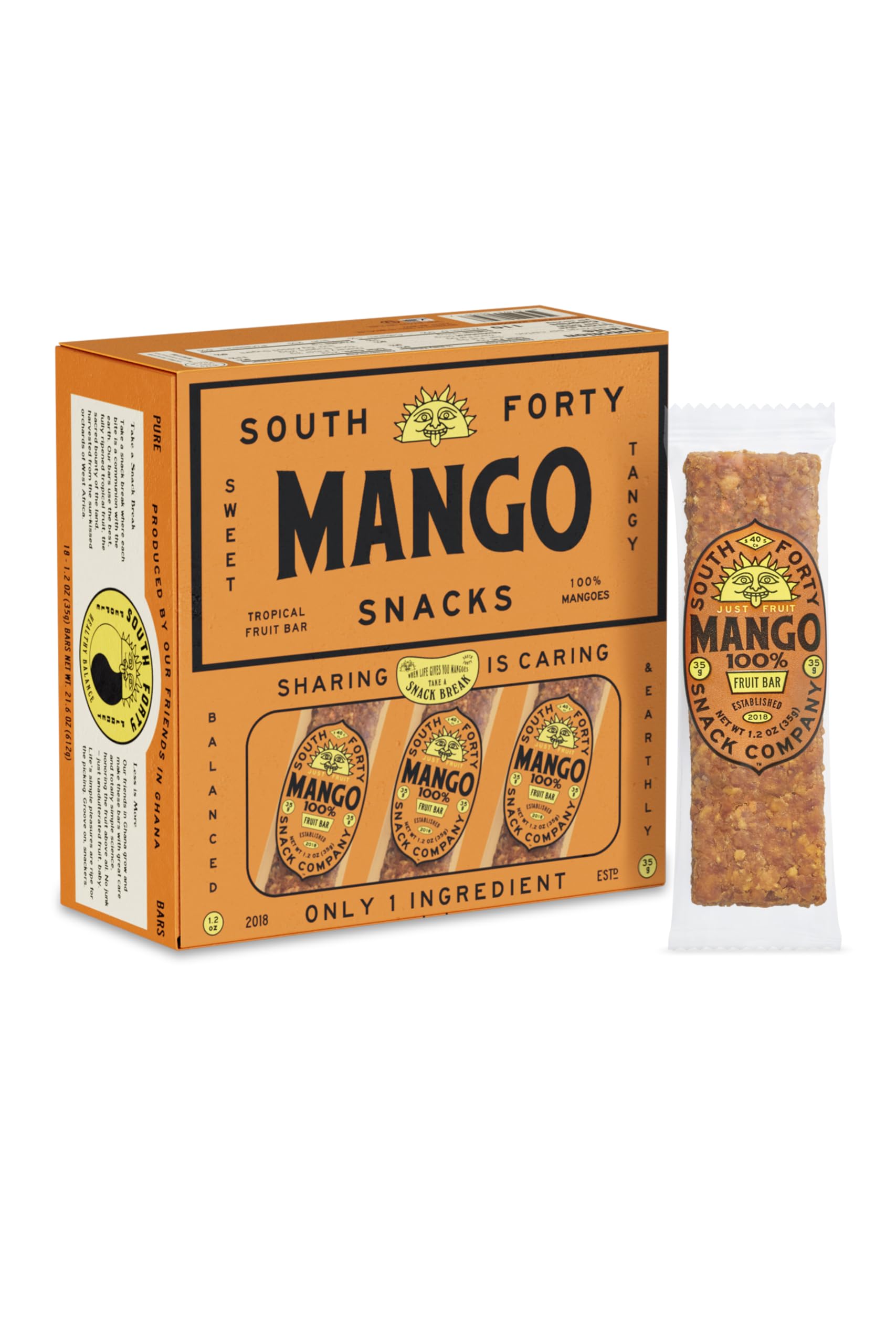 South 40 Snacks front packaging showing 18-pack and product benefits