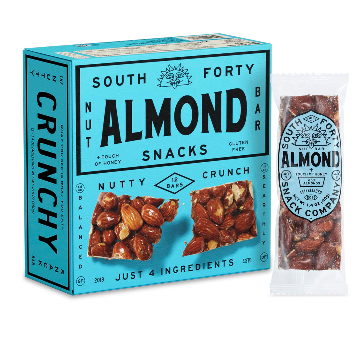 SOUTH FORTY SNACKS front packaging showing 12-bar pack and product name for easy identification