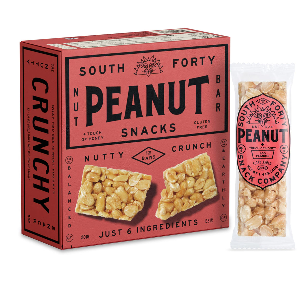SOUTH FORTY SNACKS front packaging showing 12-bar pack and product name for easy storage