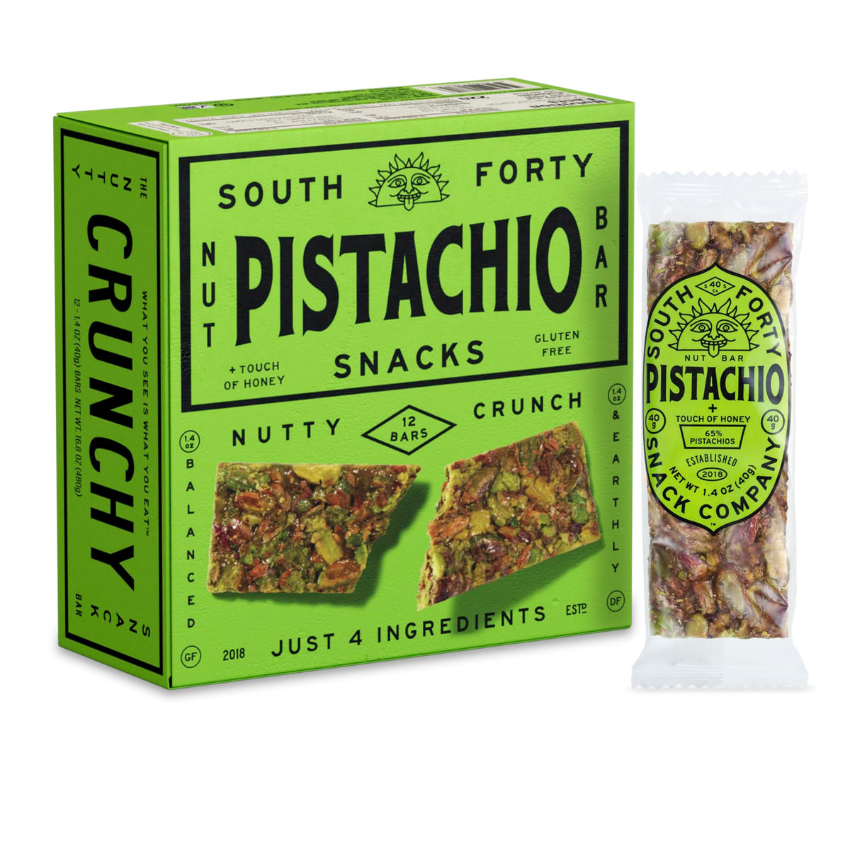 South Forty Snacks front packaging showing 12-pack and product benefits