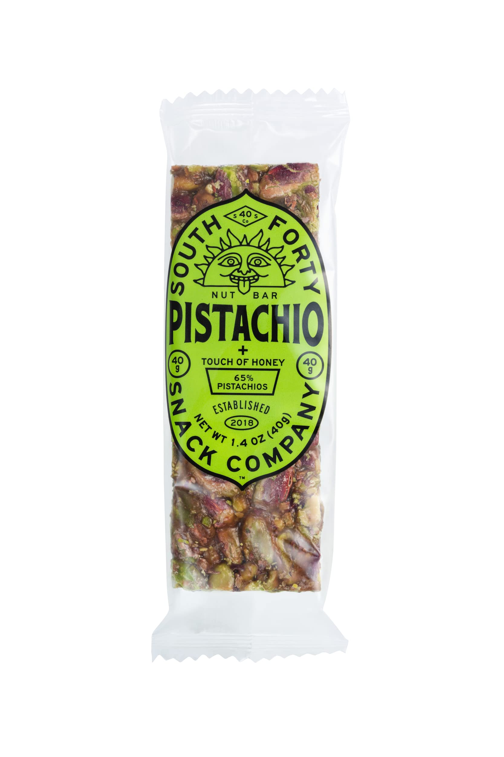 South Forty Snacks close-up of pistachio texture showing whole nuts and crunch