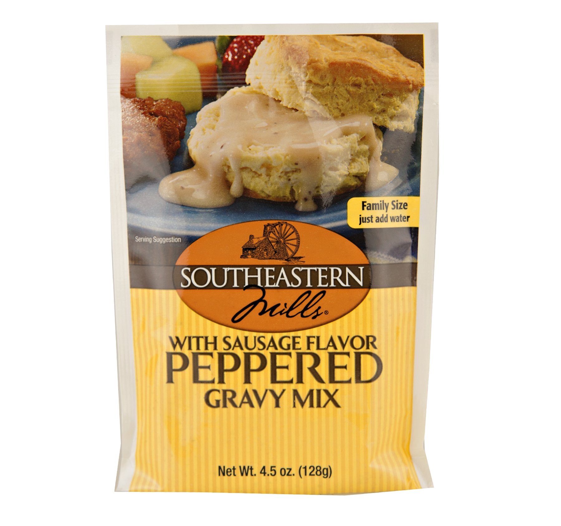 Southeastern Mills front packet showing family-size label and convenient servings