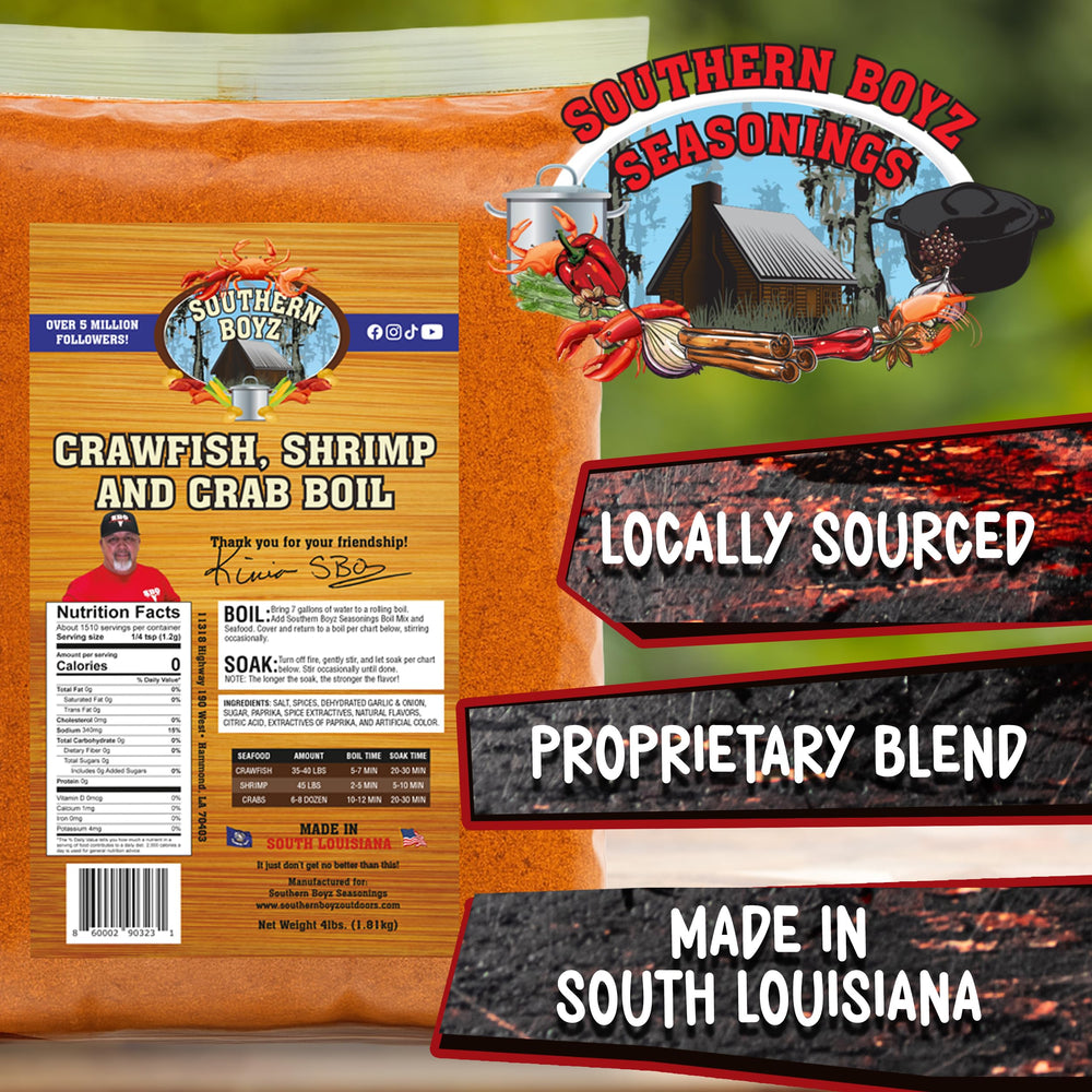 SBO SOUTHERN BOYZ seasoning added to boiling pot for flavorful infusion