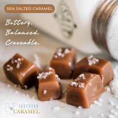 Southern Caramel close-up of coarse sea salt topping, enhances flavor contrast