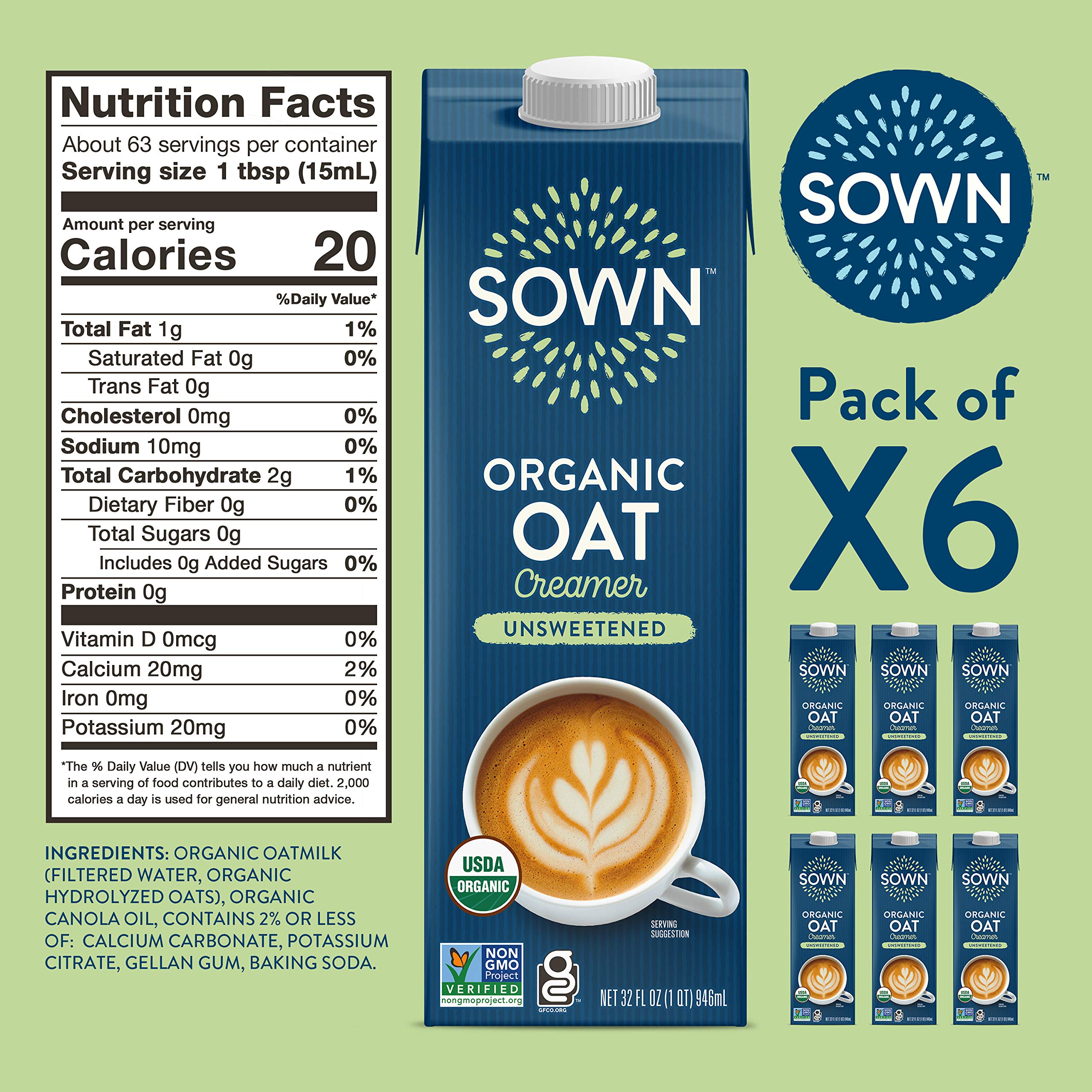 SOWN label with organic and non-GMO badges highlighting certified ingredient standards