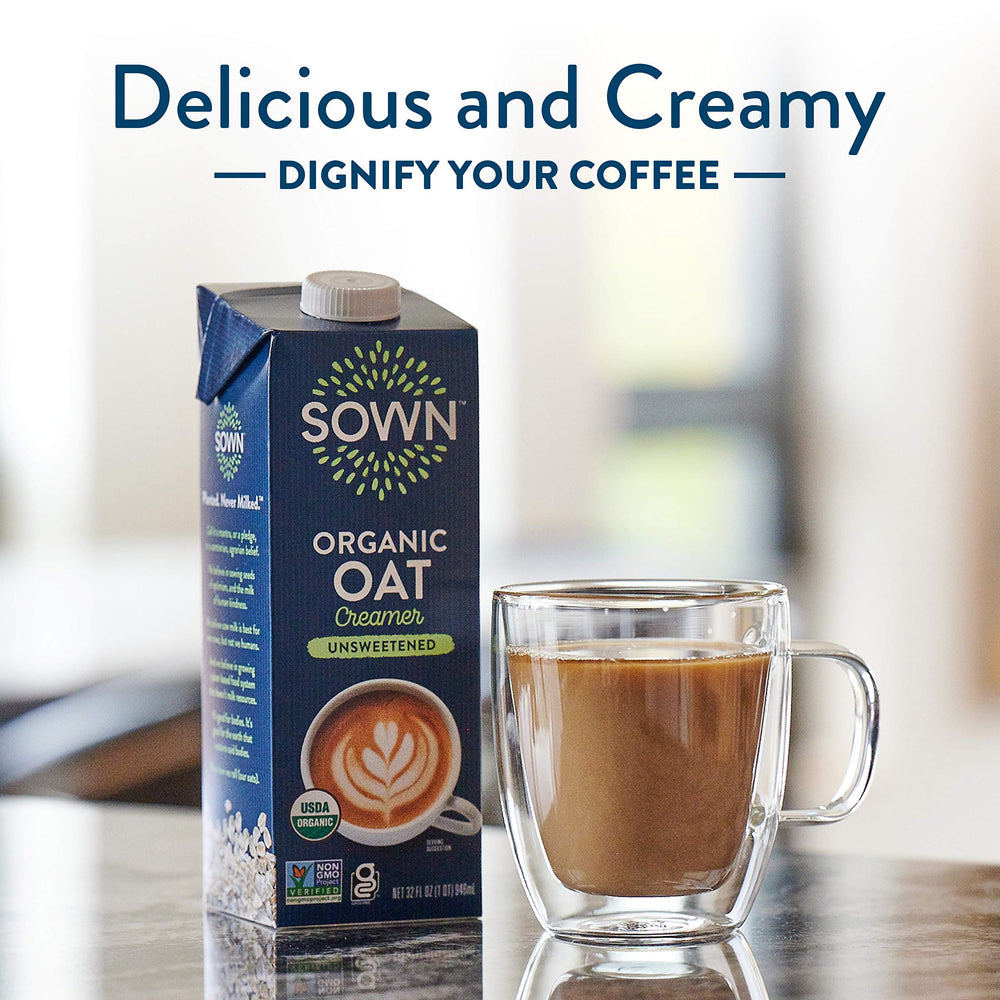 SOWN oat creamer being poured into coffee demonstrating smooth blend and crema retention