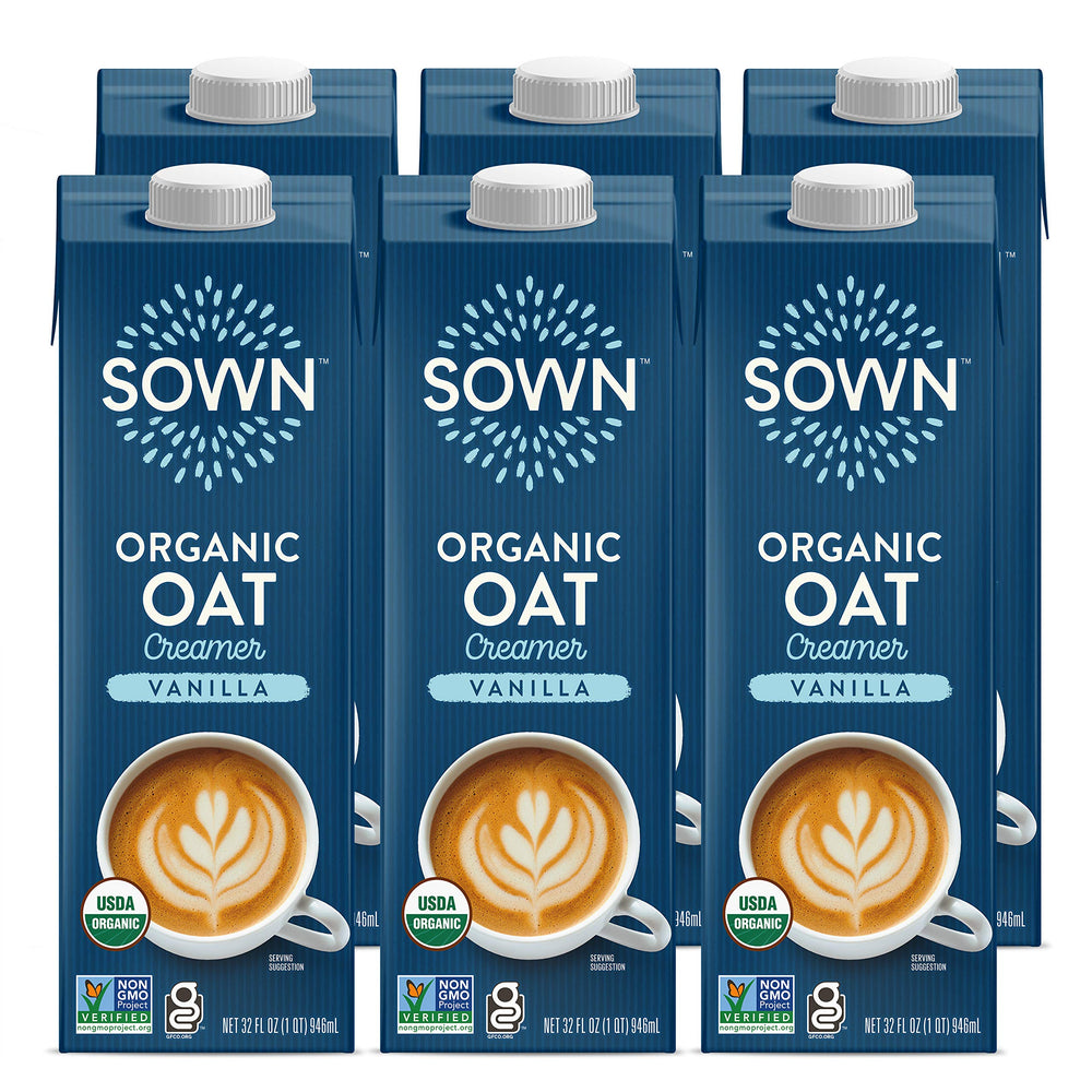 SOWN front packaging showing vanilla oat creamer and clear label benefits