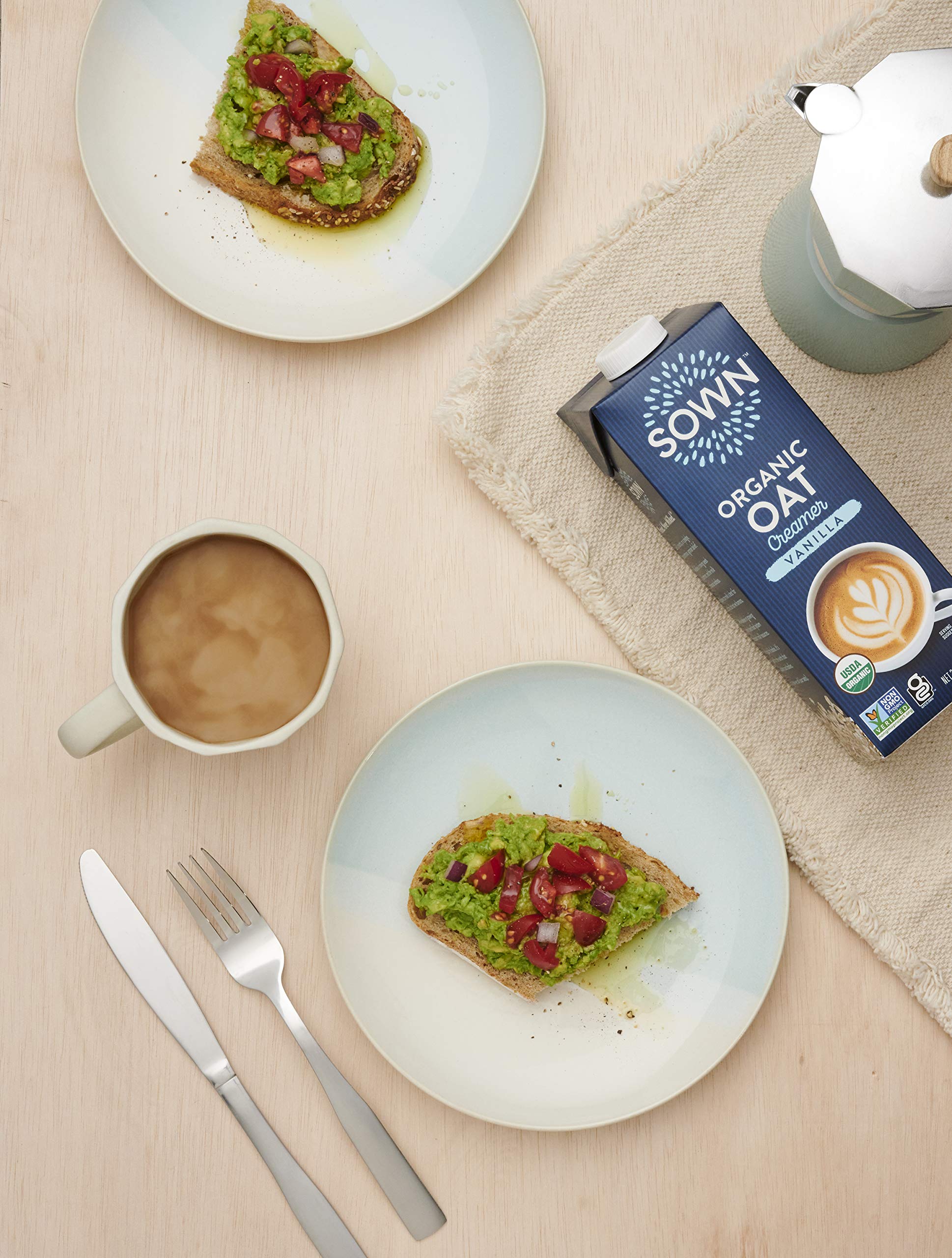 SOWN oat creamer on pantry shelf demonstrating shelf-stable convenience