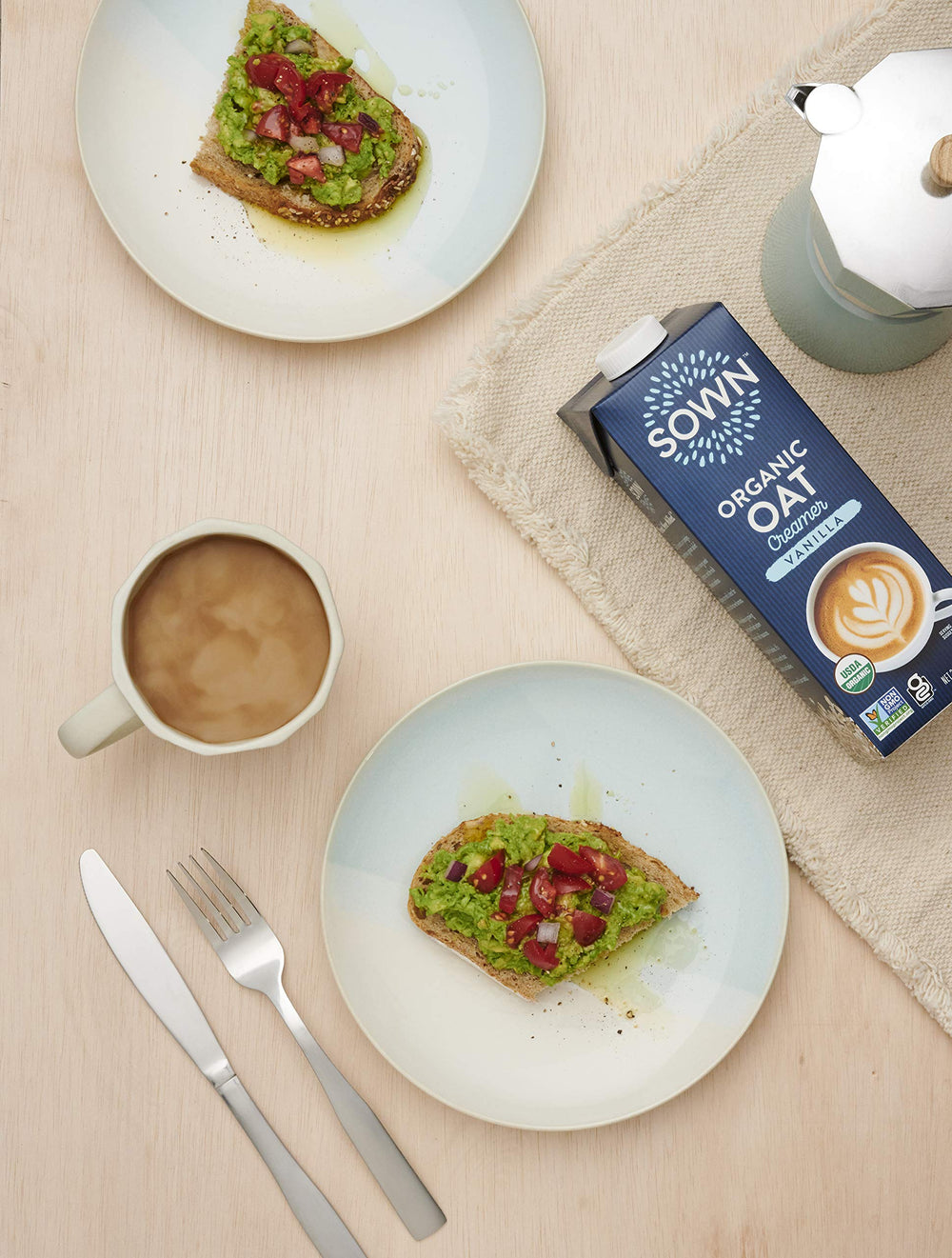 SOWN oat creamer on pantry shelf demonstrating shelf-stable convenience