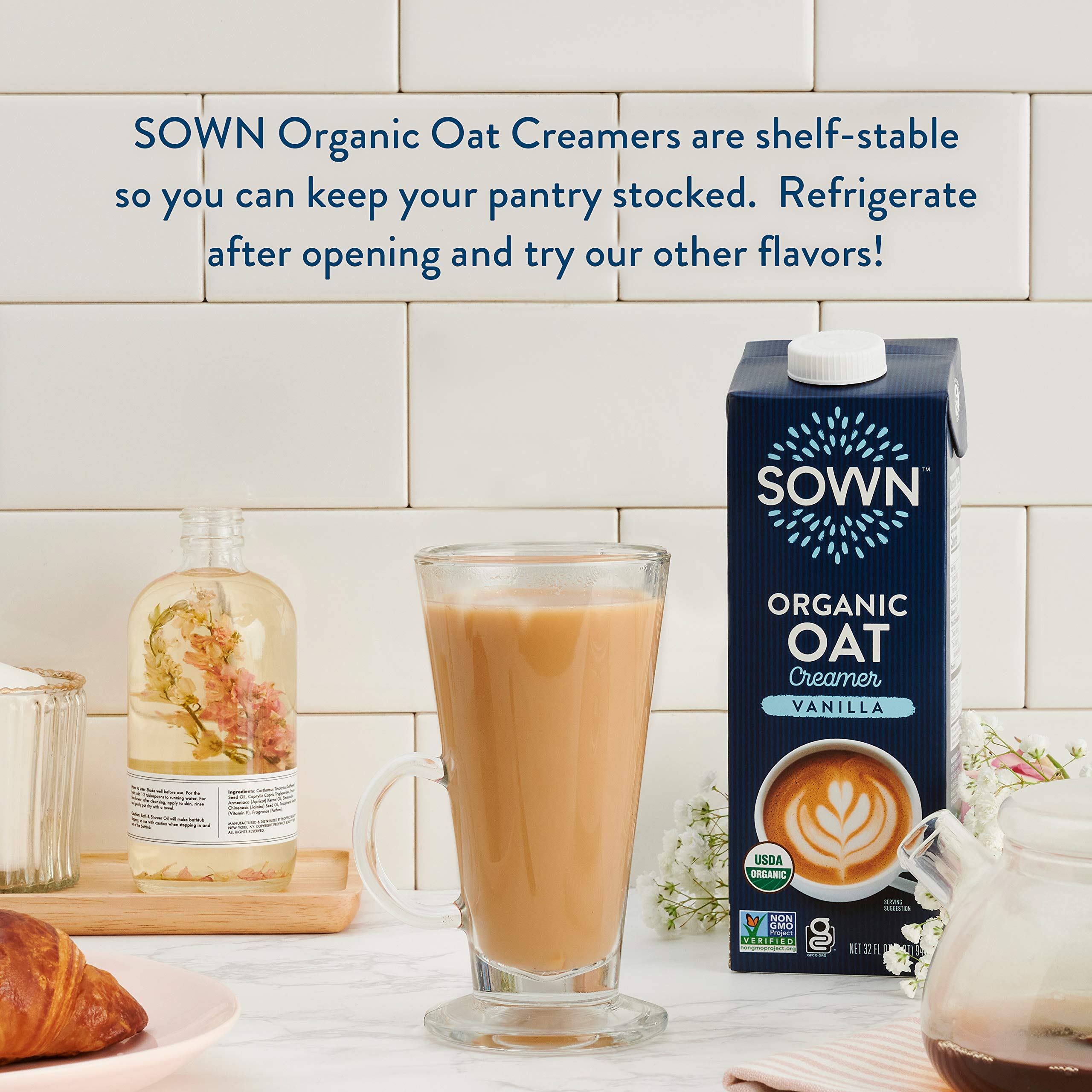 SOWN bottle beside a coffee mug to show 32oz scale and serving size