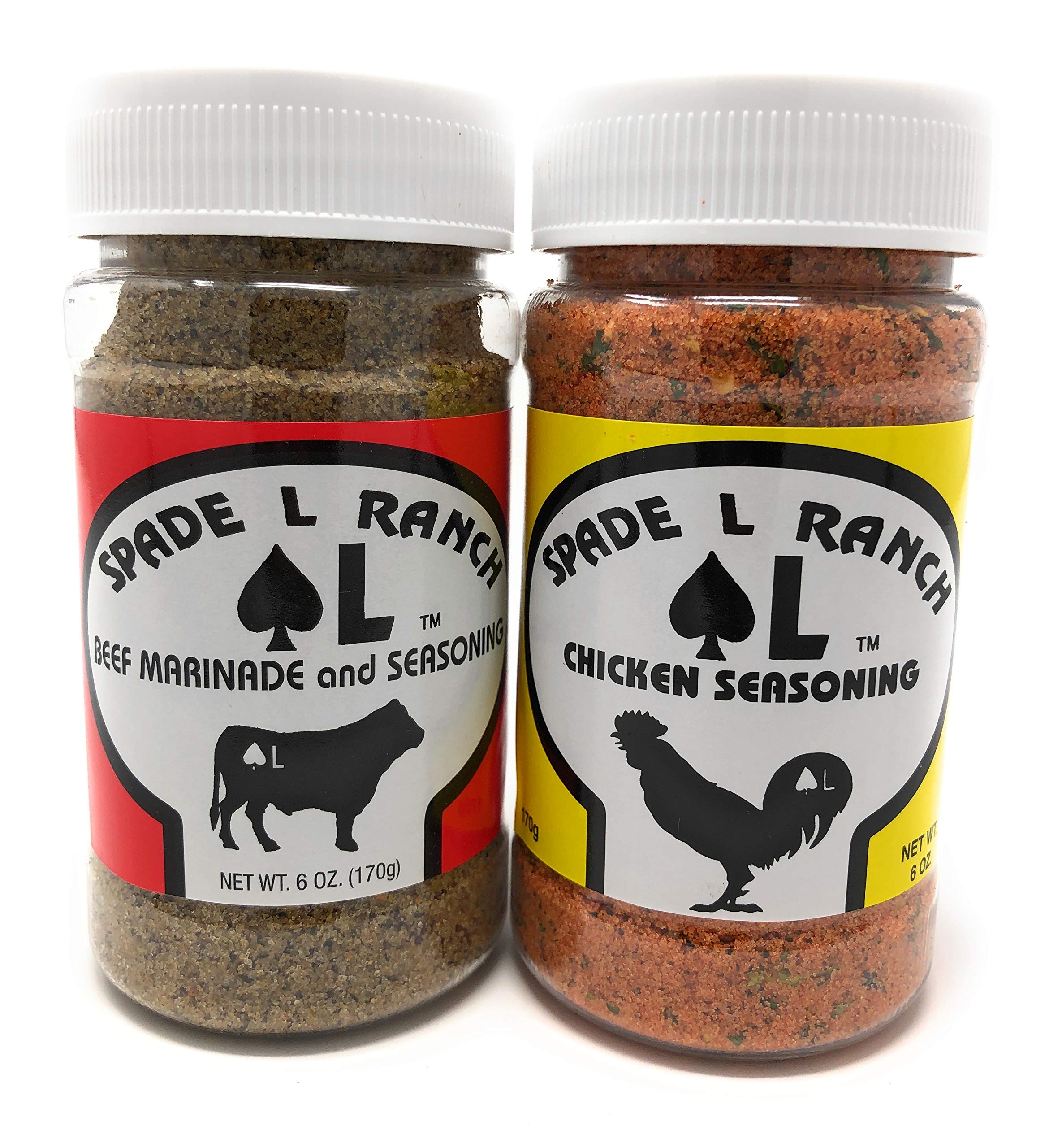 Spade L Ranch front packaging showing both beef and chicken seasonings, convenient pantry-ready duo