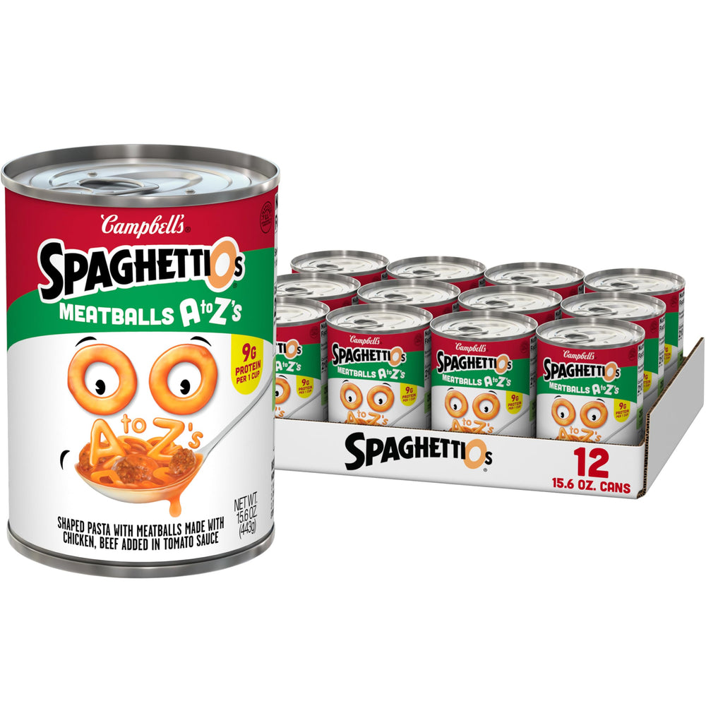 SpaghettiOs front can showing A to Z's label and serving suggestion