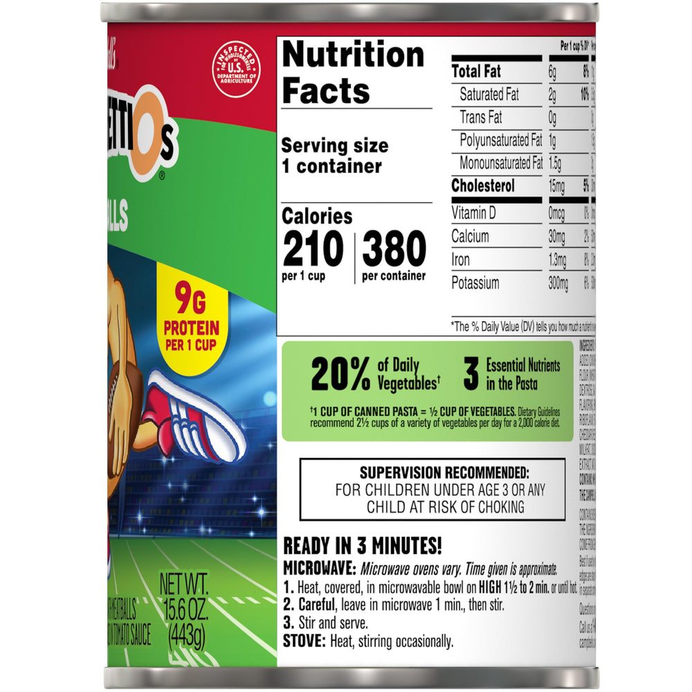 SpaghettiOs can label showing recyclable metal can and easy disposal benefit