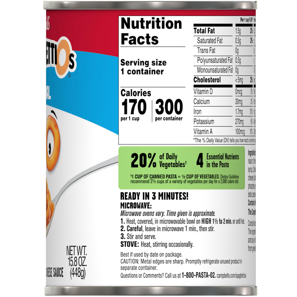 Empty SpaghettiOs can beside recycling bin, recyclable packaging for easy disposal