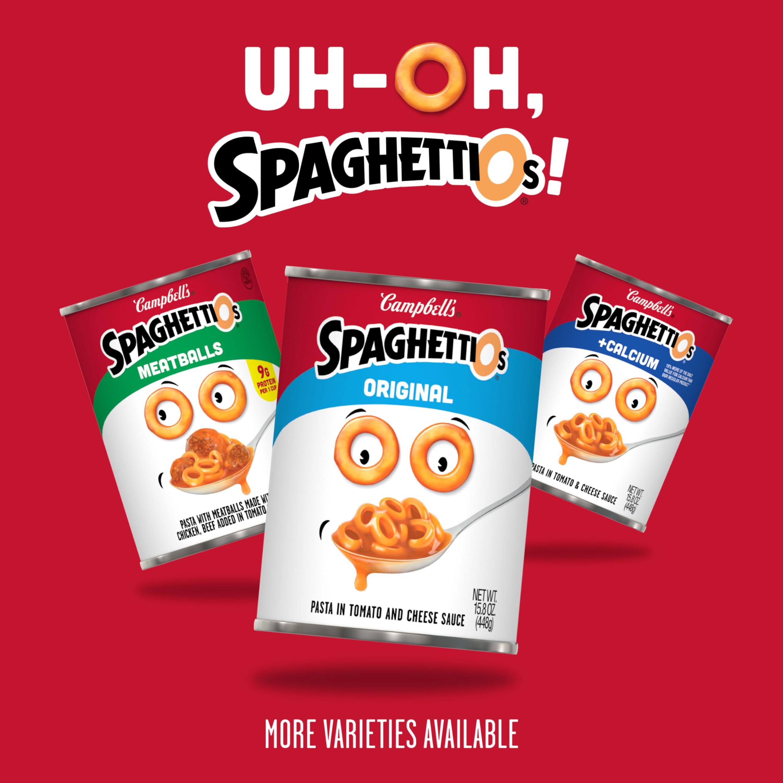 Hand holding 15.6 oz SpaghettiOs can showing scale and portion size