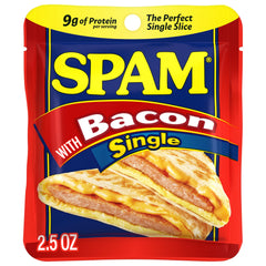 SPAM bacon single pouch front view showing label and convenience