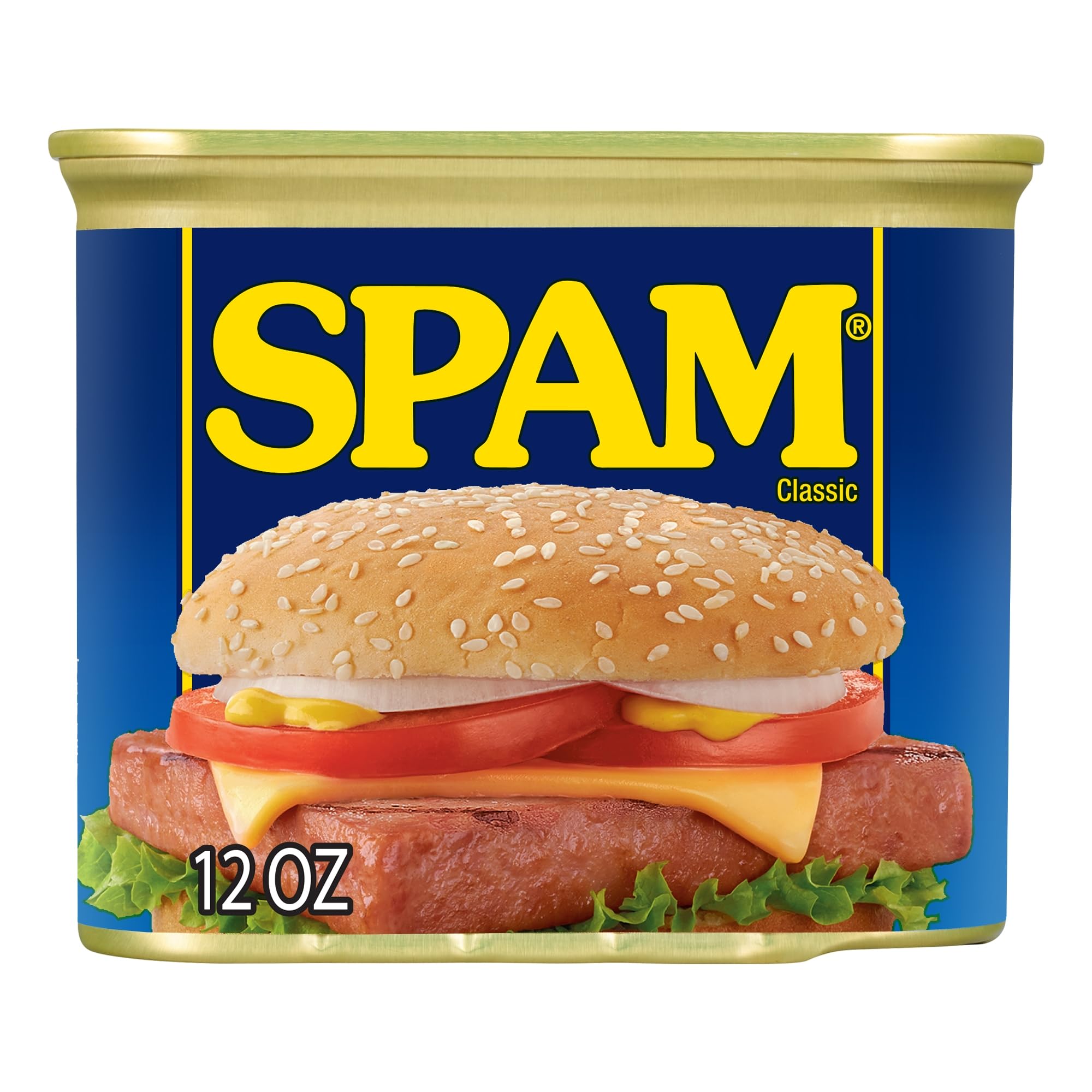 SPAM frying in pan with golden edges for crisp texture