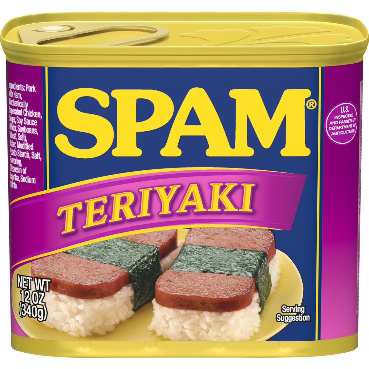 SPAM Teriyaki front can showing brand and flavor for easy identification