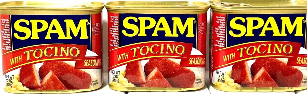 SPAM front can showing tocino seasoning and convenient pantry storage benefit
