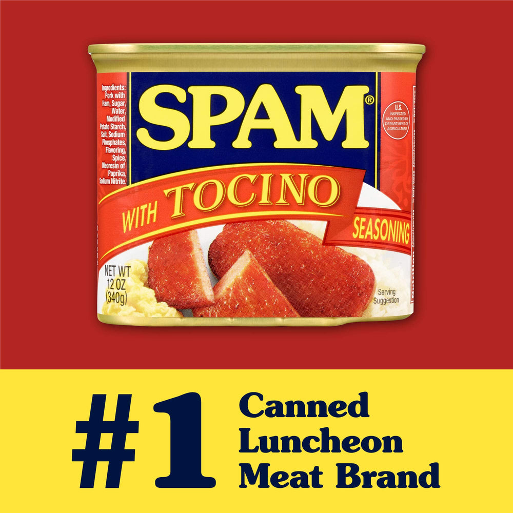 SPAM can beside common items to show 12 ounce size and portioning benefit