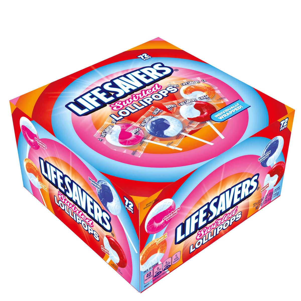 Spangler Life Savers front box showing 72-count bulk packaging and vibrant colors