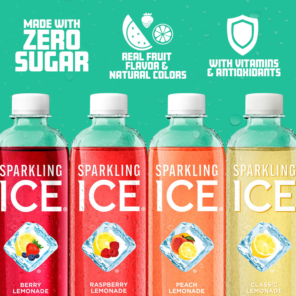 Sparkling Ice Berry Lemonade label detail highlighting fruity aroma and taste benefit
