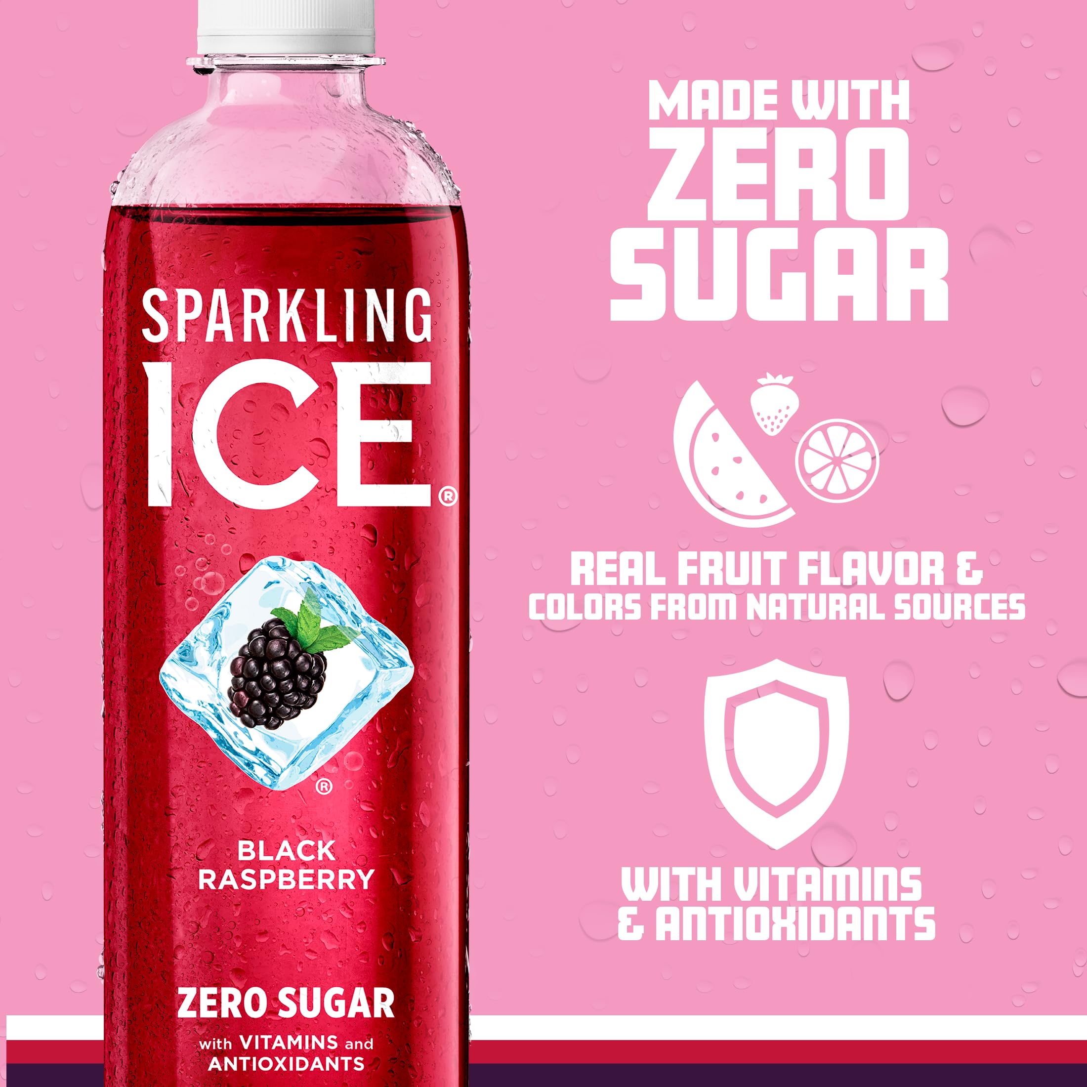 Sparkling Ice pouring into glass over ice showing vibrant flavor and refreshment