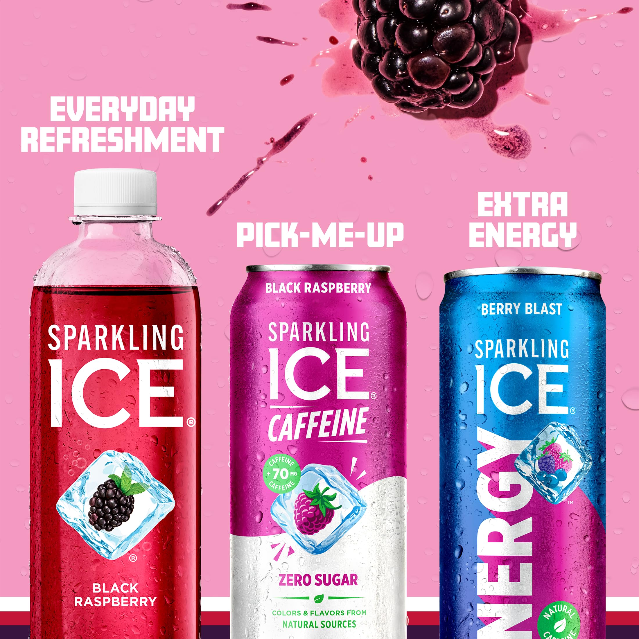 Sparkling Ice can beside coffee cup showing 16 fl oz serving size benefit