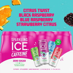 Sparkling Ice close-up of can label highlighting vitamins and caffeine